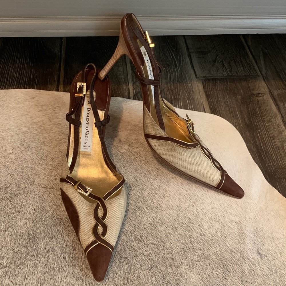DOMENICO VACCA pointed toe slingback tweed heel 41